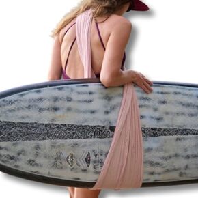 Adjustable Washable Surfboard Carrying Sling and Towel Combination Accessory in 100% Cotton, Recycled PET Plastic Closure (Blush)