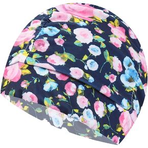 Floral Nylon Swimming Cap Long Hair Swim Cap Stylish Swimming Hat Comfortable Bathing Cap Large Cloth Swim Cap for Women Girls Blue