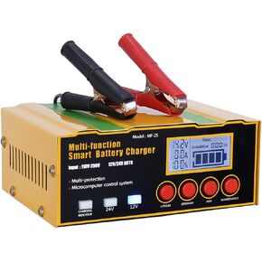 12-Amp Smart Battery Charger,Lithium,Lead-Acid(AGM/Gel/SLA) Pulse Repair Car Battery Charger,Trickle Charger,Maintainer/Deep Cycle Charger,12V/10A | 24V/7.5A for Automotive,Boat,Motorcycle,Lawn Mower