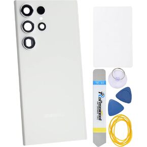 Cream White Acrylic Glass Back Cover Replacement for Samsung Galaxy S23 Ultra with Rare Camera's Frame and Glass Cover Pre-Cut Adhesive and Installation Instruction Tool Kit are Include