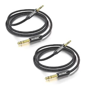 2pack 1/8 to 1/4 Stereo Audio Cable,6.35mm 1/4" Male to 3.5mm 1/8" Male TRS Bidirectional Stereo Audio Cable for Guitar, Laptop, Home Theater Devices, Speaker and Amplifiers 4Ft