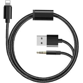 [Apple MFi Certified] Charging Audio Cable for iPhone,2 in 1 Lightning to 3.5mm Nylon Braided Aux Cord Works with Car Stereo Speaker Headphone Car Charger Compatible with iPhone14/13/12/11/XS/XR/8/7