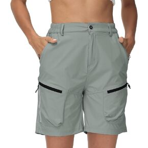 YuKaiChen Women's Hiking Cargo Shorts Quick Dry Stretch Reflective Strip Shorts with Pockets