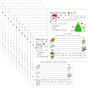 Spiareal Christmas Stationery Paper Color Your Own Letter to Santa 8.5 x 11 Inch Christmas Tree Gingerbread Coloring Writing Paper for Family Classroom Xmas Holidays DIY Craft Party Supplies(50 Pcs)