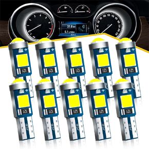 T5 37 74 2721 PC74 PC37 LED Bulb White, Super Bright Canbus Error Free 12 Volt Replacements for Interior Dashboard Indicator Instrument Panel Gauge Cluster Dome Map Lamp Lights (Pack of 10)