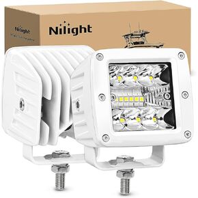 Nilight 2Pcs 3Inch 42W LED Cubes Upgraded Spot Flood Combo Square Driving Fog Off Road Lights 12V 5Pin Rocker Switch Wiring Harness Kit-2 Leads