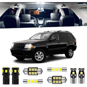 15-Pieces White 6000K Interior LED Light Kit for Jeep Grand Cherokee 1999 2000 2001 2002 2003 2004 2005 2006 2007 2008 2009 2010 LED Lighting Package + License Plate Lights, Install Tool
