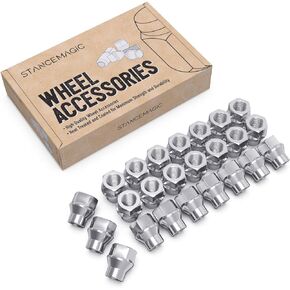 24pcs Chrome Silver Open ET Lug Nuts - Metric 12x1.5 Thread Size - 1 inch Length - Extended Threads - Cone Conical Taper Seat Shank - Compatible with Select 6Lug Vehicles and Aftermarket Wheels