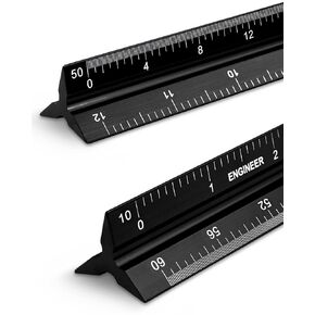 Engineer Scale Ruler 2 Pack 12-Inch Triangular Ruler Metal Scale Ruler for Blueprints Drafting Ruler for Civil Engineer, Draftsman