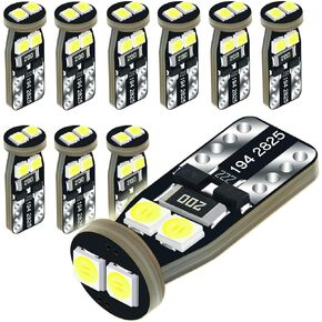 12V 194 2825 LED Bulb White T10 168 168ll 175 921 W5W Light for Car Map Dome Licenses Plate Light Etc. 10-Pack