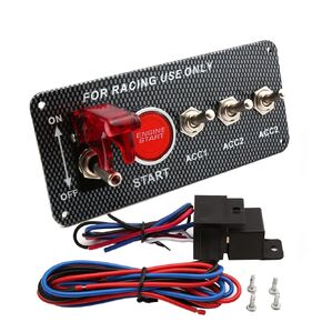 12V Ignition Switch Panel 5 in 1 Car Ignition Switch Panel Kit with Engine Push Button Carbon Fiber LED Toggle Switches Race Car Ignition Starter Switch for Racing Car Truck RV
