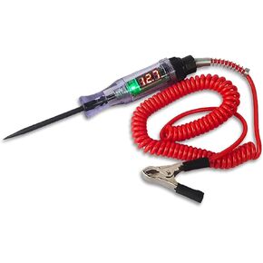1 PC Automotive LED Circuit Tester, DC 3V-24V Digital Display Test Circuits Sensor, 70.8" Stretchable Spring, Vehicle Low Voltage Probe Tester, for Checking Cars Motorcycle Lamp (Black & Red)