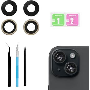 Back Rear Camera Lens Glass Replacement for iPhone 15 and iPhone 15 Plus Camera Glass Replacement with pre-Installed Adhesive and Reparing Toolkits