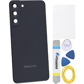 Black Acrylic Glass Back Panel Cover Replacement for Samsung Galaxy S22 Plus 5G S22+ 5G SM-S906B with Rear Camera's Frame and Glass Cover Pre Cut Adhesive and Installation Instruction Tool Kit