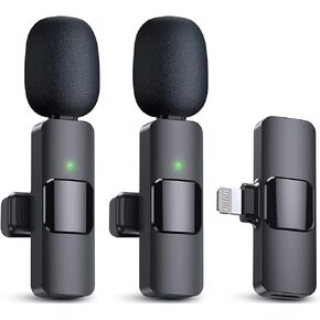 2 Pack Wireless Lavalier Microphone for iPhone iPad, Mini Microphone with Clearer Audio, Plug-Play Wireless Microphones, Microphone for Video Recording, TikTok, Interview,YouTube