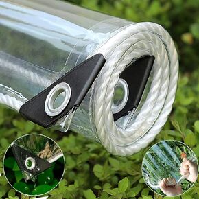 4X6ft Clear Tarp with Grommets,Transparent Heavy Duty Waterproof Tarpaulin Cover with Reinforced Edge,14Mil Thickened Tear Resistant Waterproof PVC Vinyl Tarp for Patio,Camping,Greenhouse