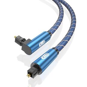 EMK 90 Degree Optical Audio Cable(1.5ft/0.5m) Nylon Braided Digital SPDIF Audio Optical Cable[360 Degree Rotatable,Super Practical] Toslink Cable for Sound Bar, TV, PS4, Xbox - Blue Series