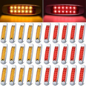 30 Pieces LED Side Marker Indicator Lights Lamp Front Rear Tail Lamp Amber and Red LED Side Marker Lights Heavy Truck Lighting 12 Diodes Trailer Truck, ATV SUV Surface Mount Waterproof