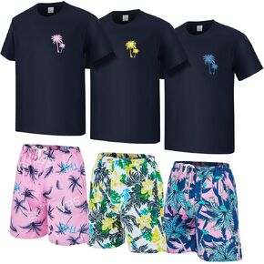 6 Pcs Men's Short Sleeve Set Men's Hawaiian Shorts Set Coconut Tree Graphic Shirts and Shorts Mens Vacation Outfit in Saudi Arabia