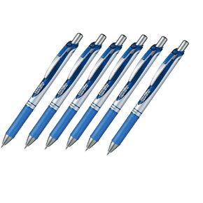Pentel EnerGel Deluxe RTX Retractable Liquid Gel Pen, 0.7mm Medium Line, Metal Tip, Blue, Pack of 6