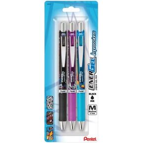 Pentel EnerGel RTX Impressions Gel Pen 0.7mm Med., Assorted Stylish Barrel Accents, Refillable Black Ink, 3 Pack
