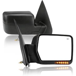 Towing Mirror Replacement Fit for 2007-2014 F150, POWER HEATED, W/AMBER SIGNAL, BLACK, LEFT(Driver Side)