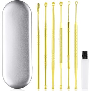 Ear Cleaning Kit,Safe Ear Wax Removal Tool,Earwax Removal Kit,Easy to Use,Painless Ear Pick,with Storage Box and Cleaning Brush (Gold)