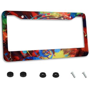 Personalized License Plate Frame Stainless Steel Abstract Music Note Spraying Art Car License Plate Cover Accessory Decorative 2 Holes and Screws Fits US Standard License Plates Size: 12.2 x 6.3 in