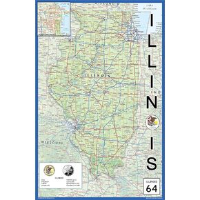 Illinois Physical State Poster Map - 15.1 x 23.3 Inches - Paper Laminated