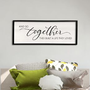 And So Together They Built A Life They Loved Sign 32"X12" Master Bedroom Above Bed Wall Decor Large Framed Wood Farmhouse Sign for Over Bed Bedside Wall Art for Love Sign Decor (Black
