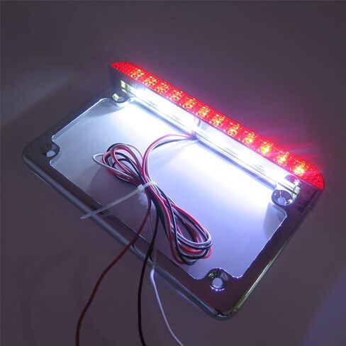 HTTMT - للدراجات النارية العالمية مقاس 7 بوصات × 4 بوصات حامل إطار لوحة الترخيص المسطح مع شريط LED 6 بوصات كروم [P/N: MT294-002-CD] in Saudi Arabia