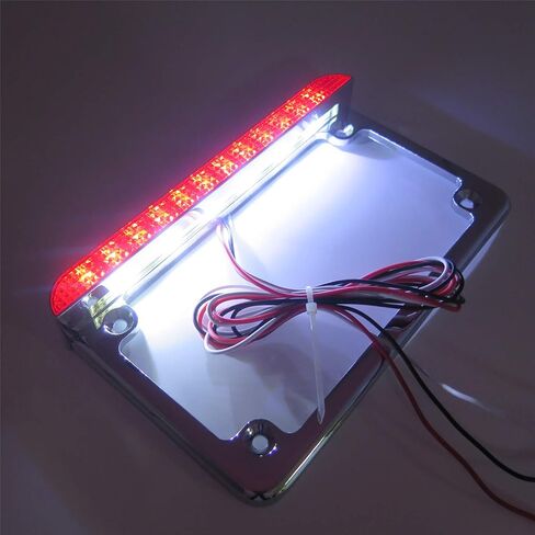HTTMT - للدراجات النارية العالمية مقاس 7 بوصات × 4 بوصات حامل إطار لوحة الترخيص المسطح مع شريط LED 6 بوصات كروم [P/N: MT294-002-CD] in Saudi Arabia