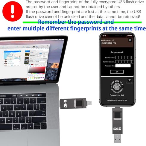 محرك أقراص USB مشفر سعة 256 جيجابايت، محرك أقراص فلاش بصمات الأصابع، قرص U آمن محمي بكلمة مرور، شريحة ذاكرة USB، محرك إبهام USB، تخزين تشفير لأجهزة iPhone/iPad/iPadmini/Mac/PC in Kuwait
