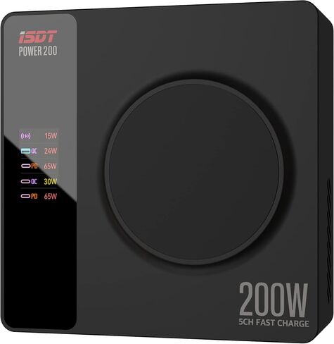 ISDT Power 200X 200W USB C محطة شحن سطح المكتب - 4+1 منافذ متوافقة مع MacBook Pro/Air، iPad، iPhone، Galaxy، Pixel (مع محول الطاقة، مع وظيفة الشحن المغناطيسي) in Saudi Arabia