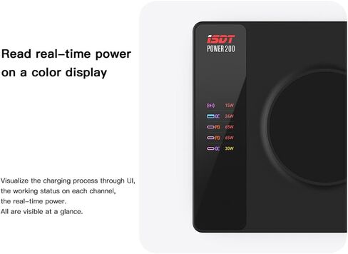 ISDT Power 200X 200W USB C محطة شحن سطح المكتب - 4+1 منافذ متوافقة مع MacBook Pro/Air، iPad، iPhone، Galaxy، Pixel (مع محول الطاقة، مع وظيفة الشحن المغناطيسي) in Saudi Arabia