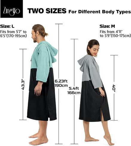 Surf Poncho Changing Robe, 3/4 Sleeve Extra Large Thick Hoodie Towel Poncho for Men Women Beach Swimming, 39‘’x33‘’, Black Teal in Saudi Arabia