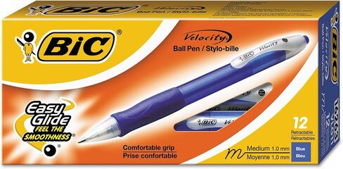 BIC Velocity Easy Glide Ballpoint Pen, Retractable, Medium 1 Mm, Blue Ink, Translucent Blue Barrel, Dozen in Saudi Arabia