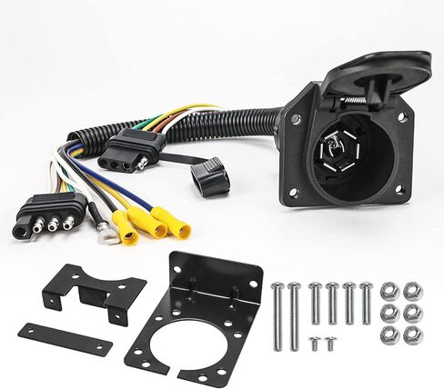 Trailer Adapter 4-Way Flat to 7-Way Round Blade Light Plug Wiring Connector with Mount Bracket in Saudi Arabia