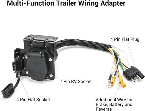Trailer Adapter 4-Way Flat to 7-Way Round Blade Light Plug Wiring Connector with Mount Bracket in Saudi Arabia