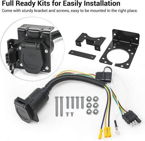 Trailer Adapter 4-Way Flat to 7-Way Round Blade Light Plug Wiring Connector with Mount Bracket in Saudi Arabia
