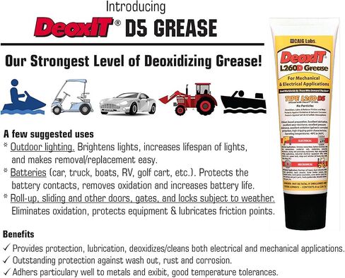 DeoxIT L260-D5 Grease, Lithium based, No particles, L260Np with 5% DeoxIT D-Series (D100L) infused, tube 1 oz in Saudi Arabia