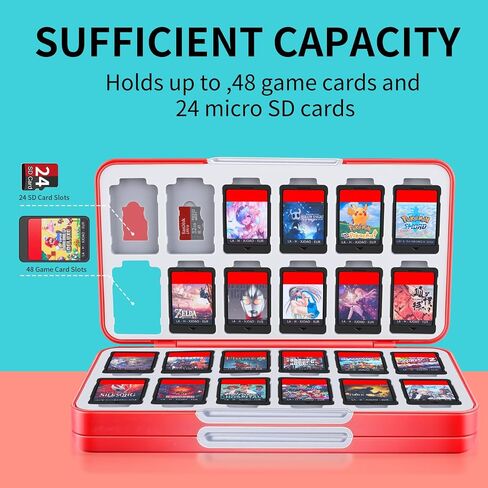 MOSAHOLL Switch Game Card Case Holder - Portable Game Organizer Traveler Gift Accessories with 48 Cartridge Slots and 24 Micro SD Card Storage, Magnetic Closure, Protective Hard Shell and Soft Lining in Kuwait