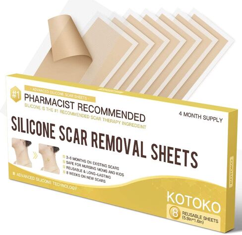 [صندوق مكون من 8] أوراق إزالة الندبات من السيليكون، شريط سيليكون احترافي (5.9 بوصة × 1.6 بوصة) للندبات والجُدرات الناتجة عن الحروق والصدمات والجراحة والقسم القيصري، رقعة إزالة الندبات الجدرة قابلة لإعادة الاستخدام وقابلة للغسل in Kuwait
