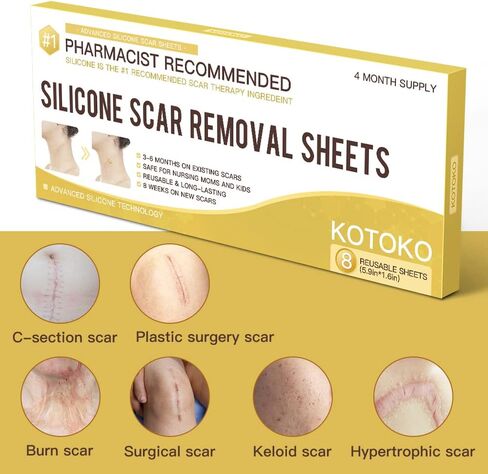 [صندوق مكون من 8] أوراق إزالة الندبات من السيليكون، شريط سيليكون احترافي (5.9 بوصة × 1.6 بوصة) للندبات والجُدرات الناتجة عن الحروق والصدمات والجراحة والقسم القيصري، رقعة إزالة الندبات الجدرة قابلة لإعادة الاستخدام وقابلة للغسل in Kuwait