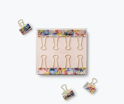 شركة RIFLE PAPER CO. مشابك Margaux Binder - مجموعة من 8 مشابك معدنية وتصميمات زهرية ومقابض ذهبية تضيف لمسة من الألوان، بطول 6.35 سم، تتضمن كل مجموعة تصميمات مختلفة مطبوعة بالألوان الكاملة in Kuwait