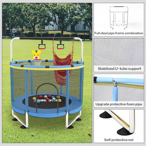 ترامبولين للأطفال، ترامبولين للأطفال الصغار قابل للتعديل مع طوق كرة السلة، ترامبولين للأطفال في الأماكن المغلقة والمفتوحة بوزن 440 رطلًا مع حاوية (أزرق-E) in Kuwait