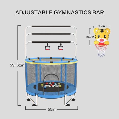 ترامبولين للأطفال، ترامبولين للأطفال الصغار قابل للتعديل مع طوق كرة السلة، ترامبولين للأطفال في الأماكن المغلقة والمفتوحة بوزن 440 رطلًا مع حاوية (أزرق-E) in Kuwait