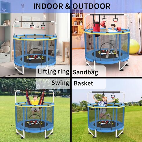 ترامبولين للأطفال، ترامبولين للأطفال الصغار قابل للتعديل مع طوق كرة السلة، ترامبولين للأطفال في الأماكن المغلقة والمفتوحة بوزن 440 رطلًا مع حاوية (أزرق-E) in Kuwait