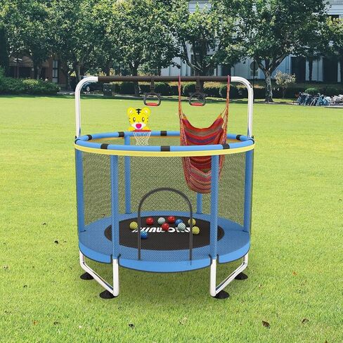 ترامبولين للأطفال، ترامبولين للأطفال الصغار قابل للتعديل مع طوق كرة السلة، ترامبولين للأطفال في الأماكن المغلقة والمفتوحة بوزن 440 رطلًا مع حاوية (أزرق-E) in Kuwait