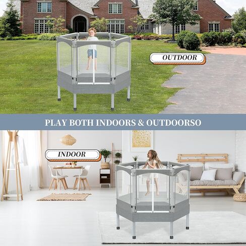 ترامبولين للأطفال - 4.6/5.5/7أقدام للأطفال الصغار في الأماكن المغلقة/الخارجية، ترامبولين مع شبكة، ترامبولين سداسي صغير آمن للأطفال مع حاوية - هدية عيد ميلاد للأطفال من سن 1 إلى 8 سنوات in Kuwait